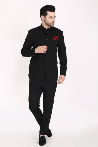 Black Bandhgala Suit with Crystal Collar – Bonsoir